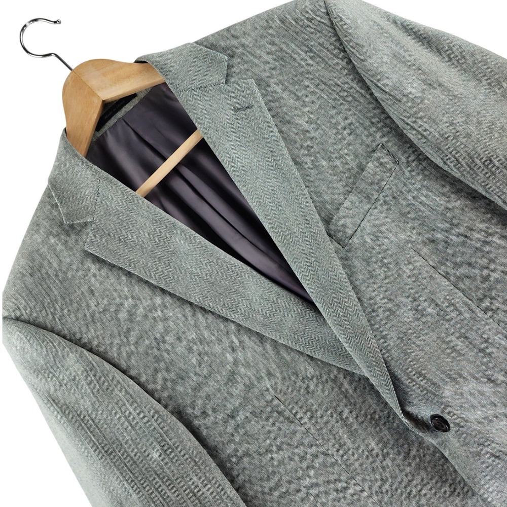 Lauren Ralph Lauren Blazer Mens 44L Gray Herringbone Silk Wool Sport Coat